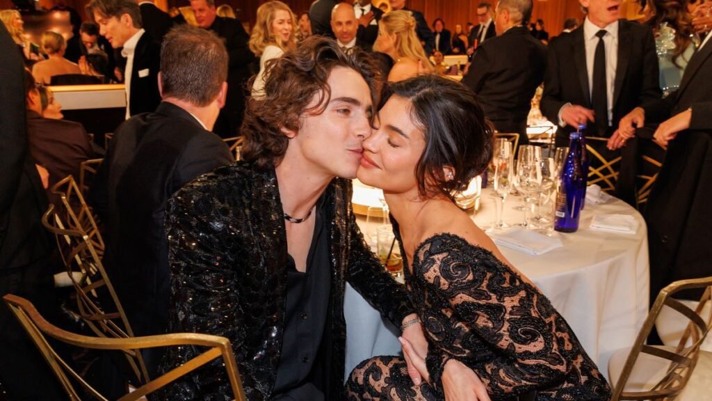 Images depicting Kylie Jenner and Timothée Chalamet enjoying different aspects of their relationship: date nights, family time, and outings with friends.