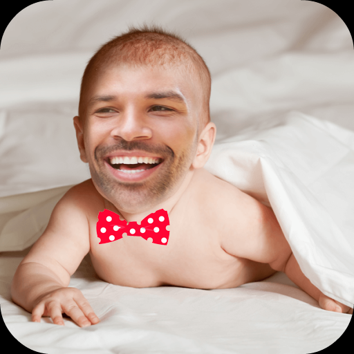 A humorous image of a baby with an adult's face photoshopped on, suitable for a lighthearted article about corny jokes.