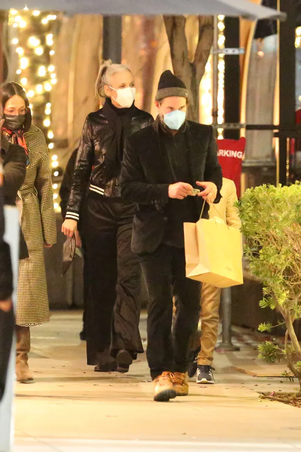 Keanu Reeves and Alexandra Grant leaving Spago restaurant with friends.