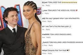 A screenshot of Tom Holland liking a fan video of Zendaya on Instagram.